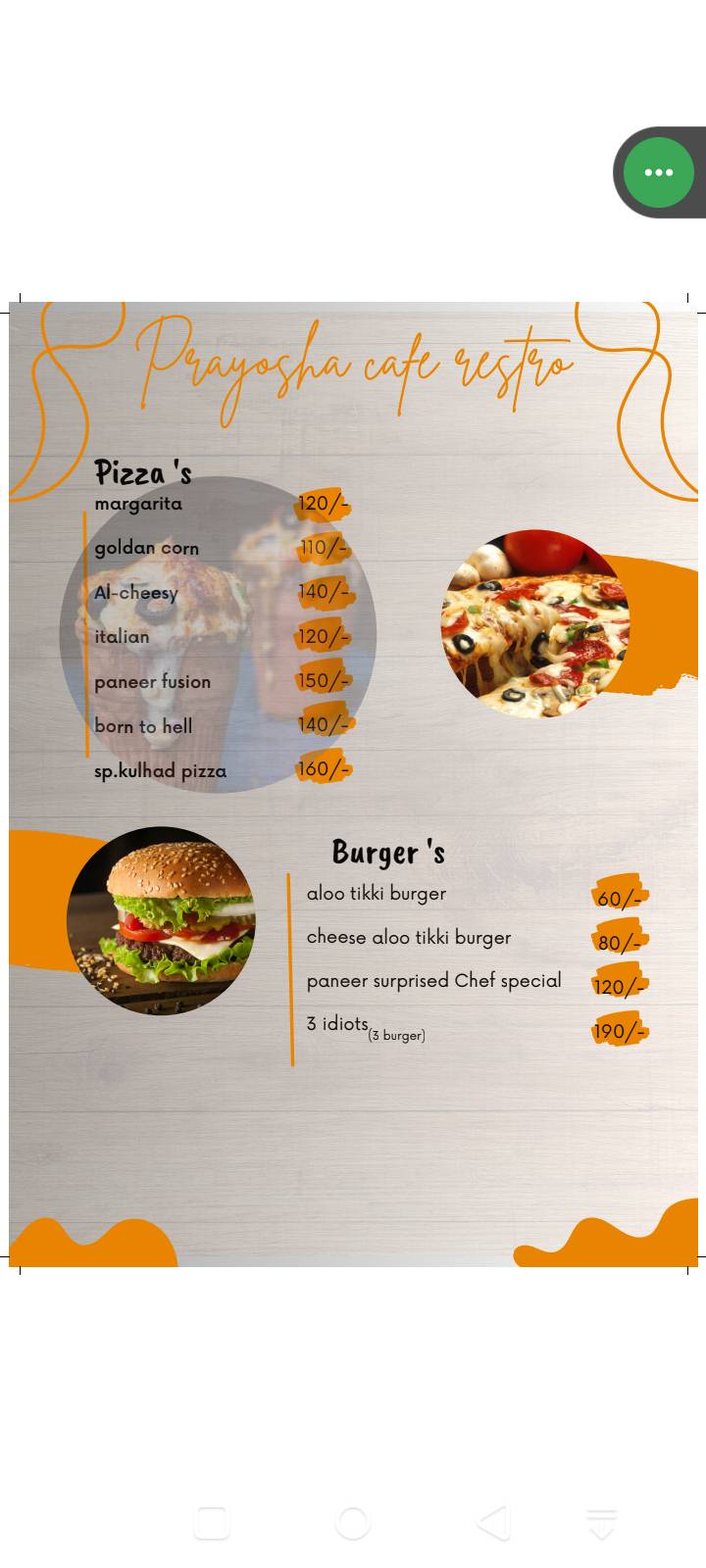 Prayosha food point menu