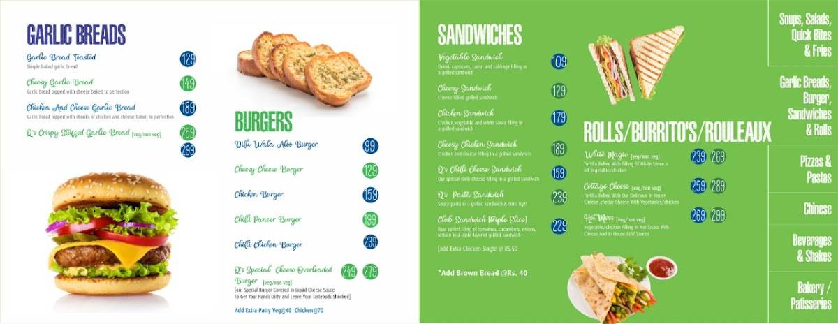 Q Bistro Café and Patisserie menu