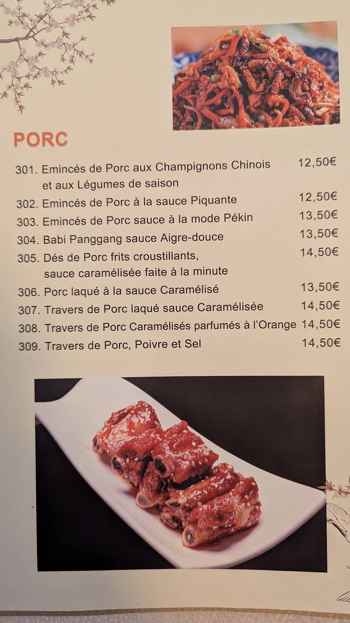 Menu de QingDao