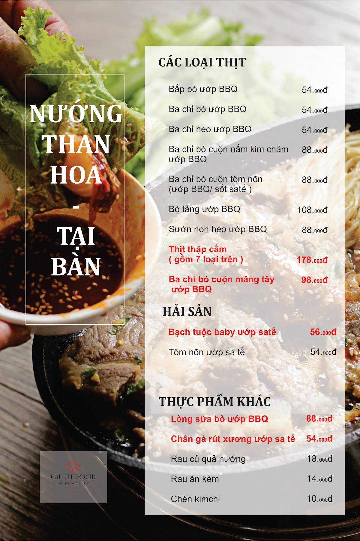 Menu at Quán Cậu Út restaurant, Ho Chi Minh City, 03 Đ. Số 16