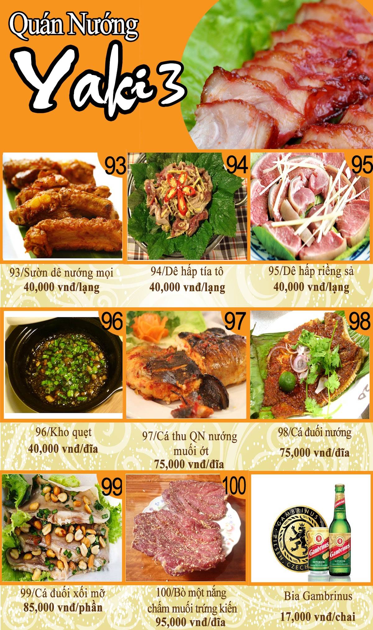 Menu at Quán Nướng Yaki restaurant, Ho Chi Minh City, 375 Đ. Tân Sơn Nhì