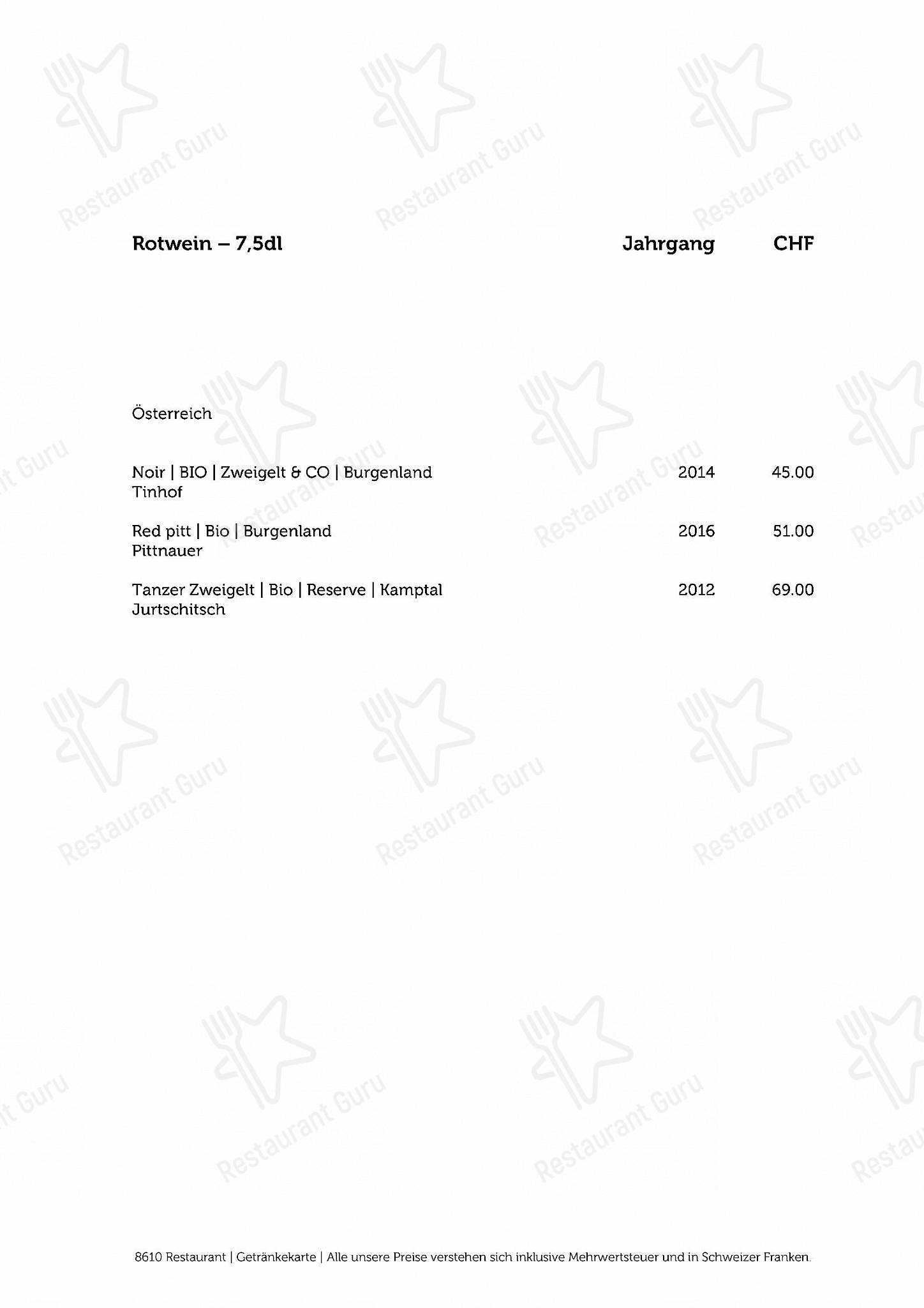 8610 Restaurant in Uster - Крафт меню