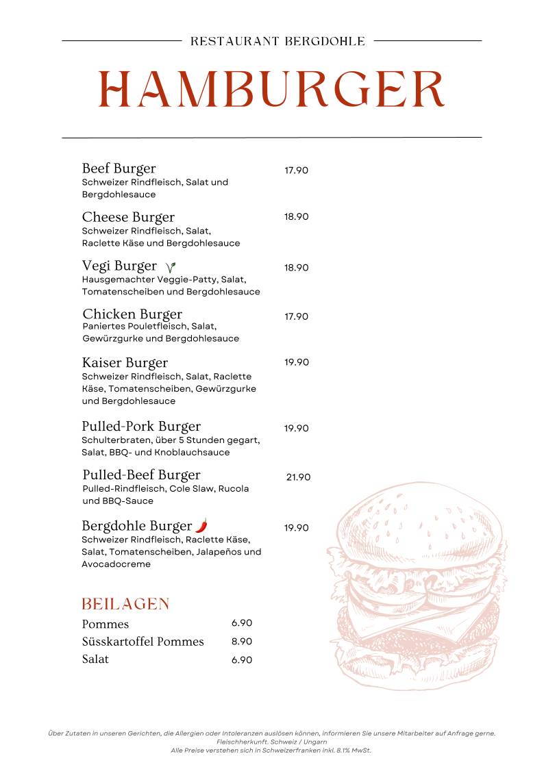 Menu di Restaurant Bergdohle Riederalp 
