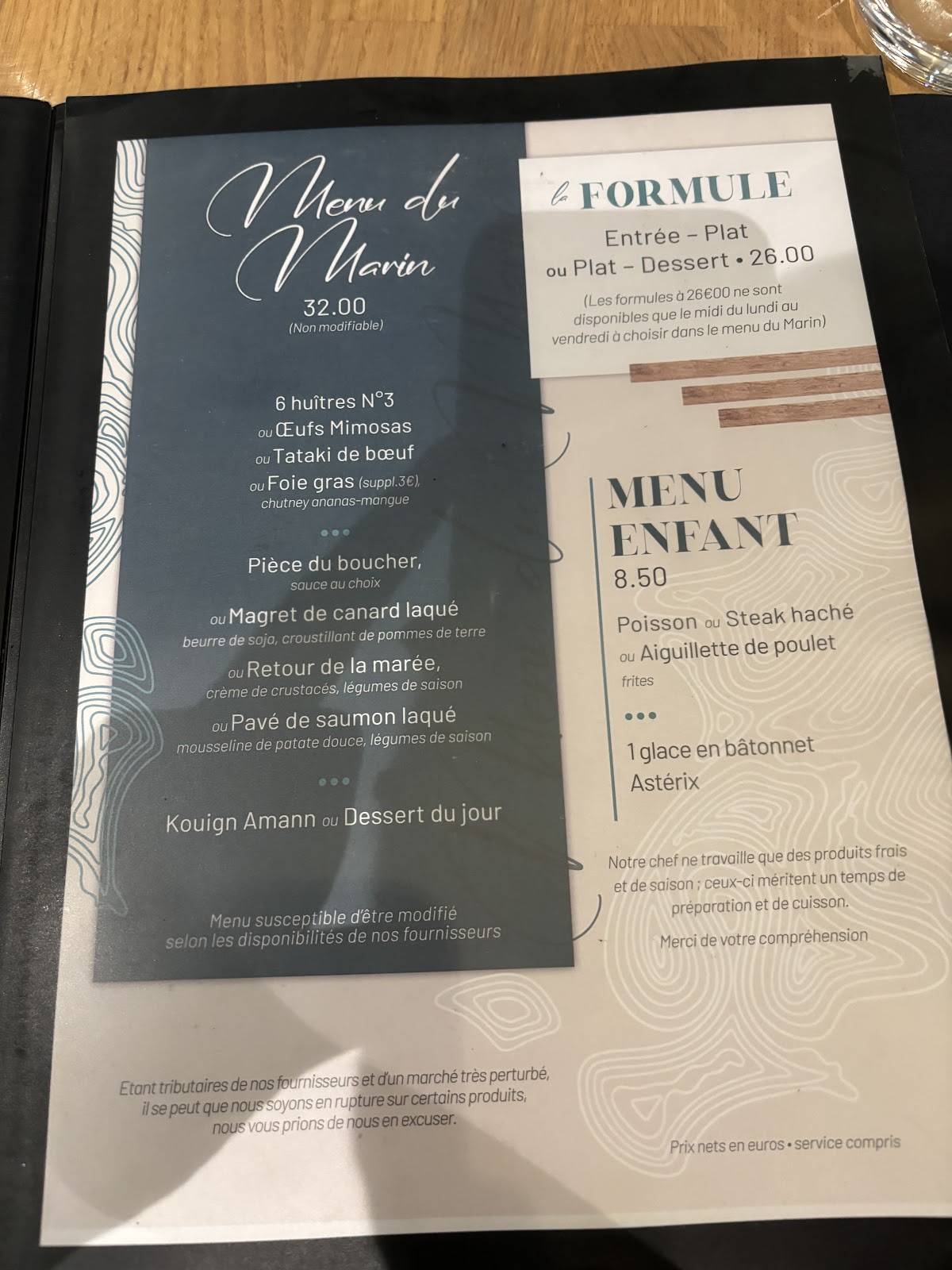 Menu de Restaurant Le Chantier