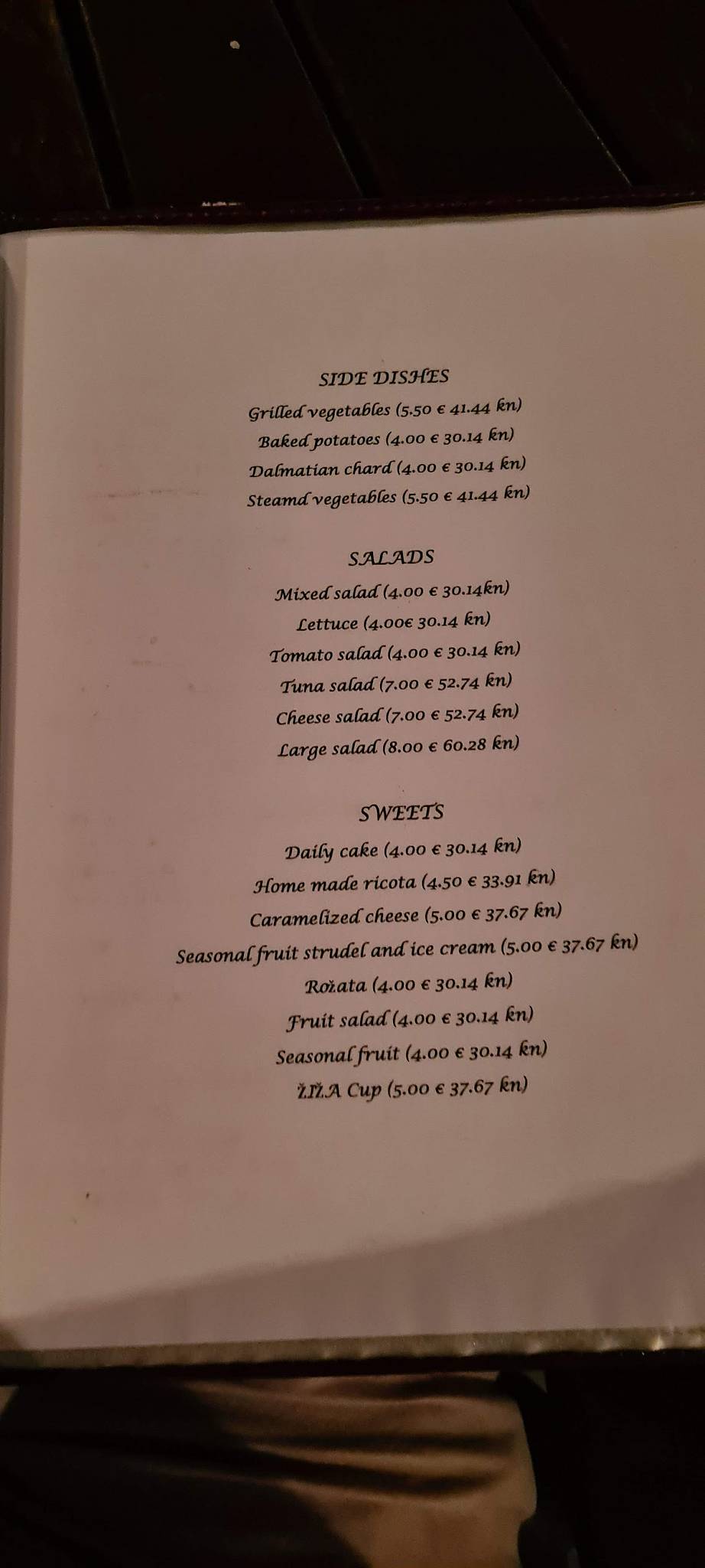 Menu di Restaurant Žiža 