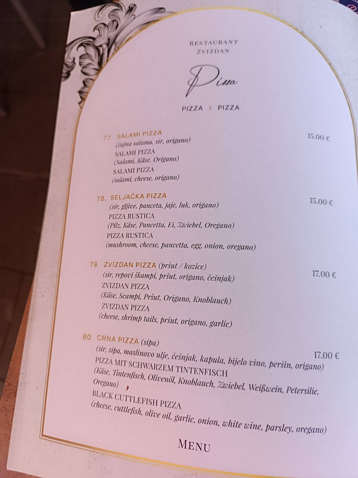 Menu di Restaurant Zvizdan 