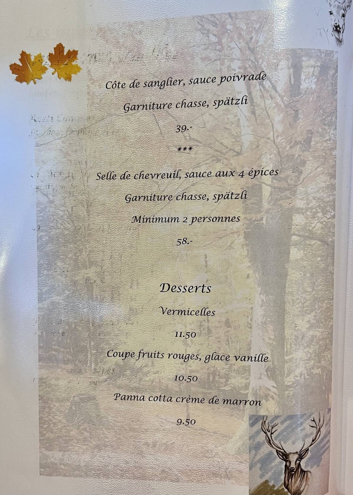 Menu de Restaurant les Rochats