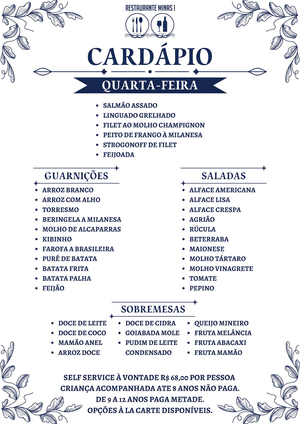 Restaurante Minas I cardápio
