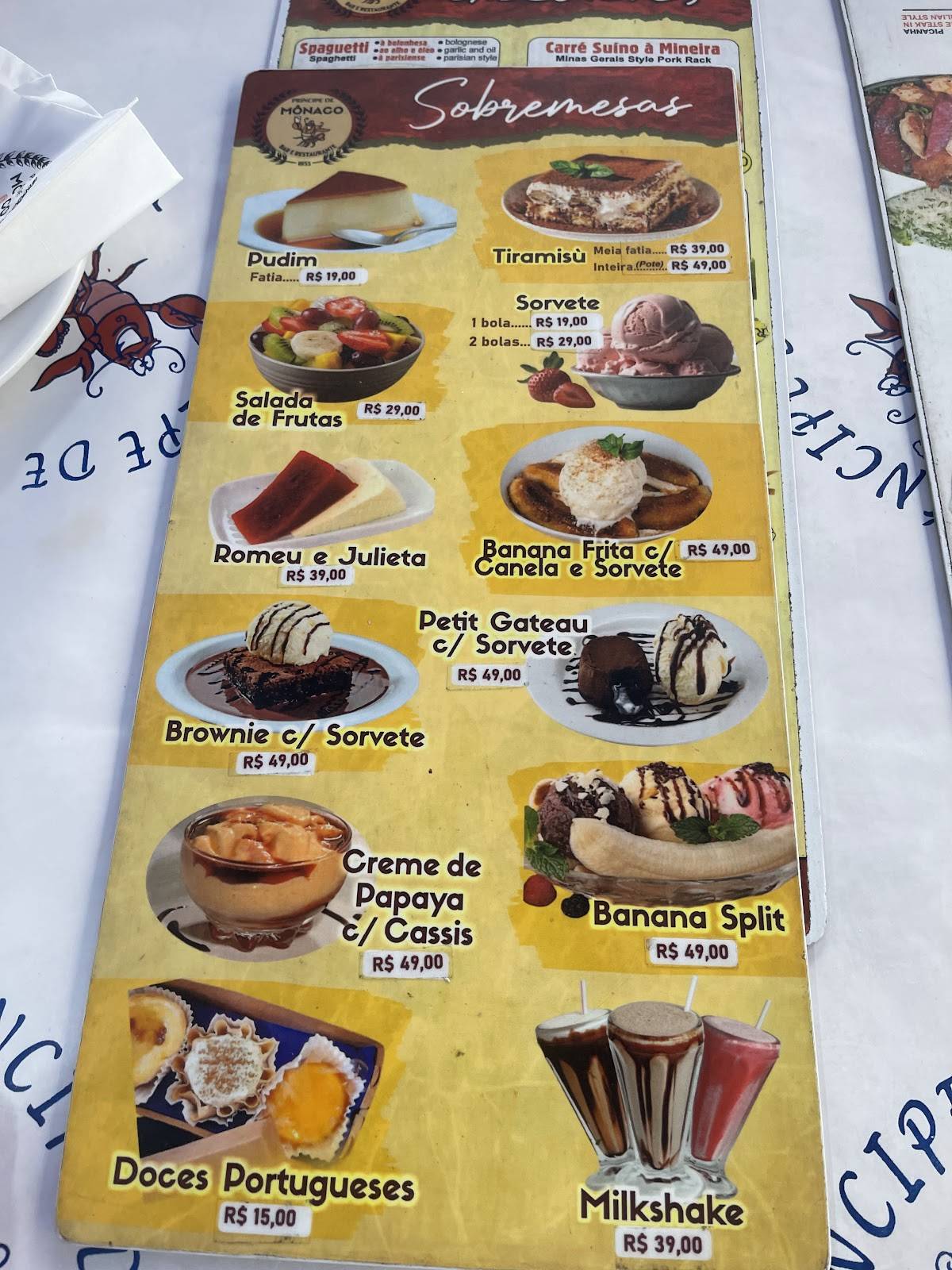 Restaurante Príncipe de Mônaco - (Copacabana) cardápio