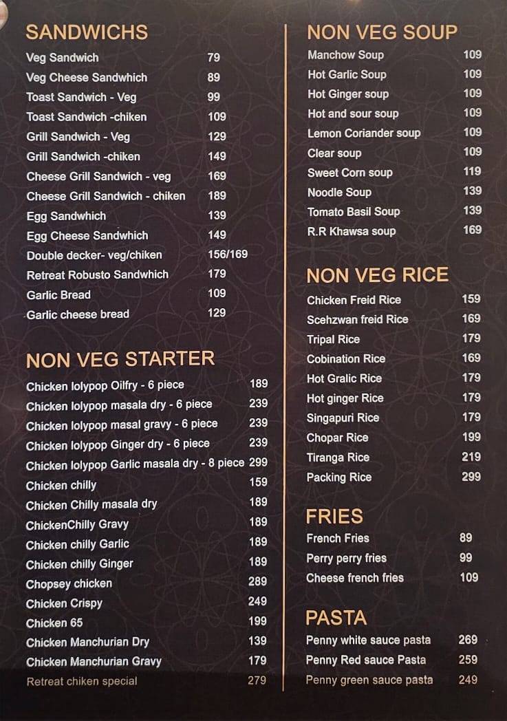 Retreat Restro menu