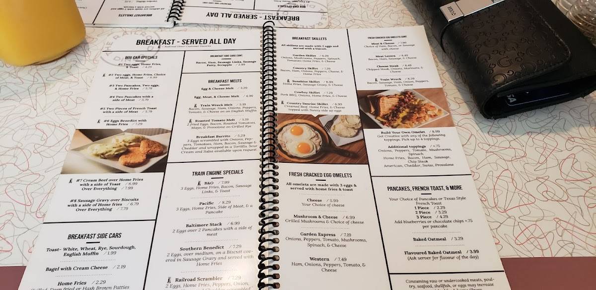 Menu at Richland Railroad Diner restaurant, Richland