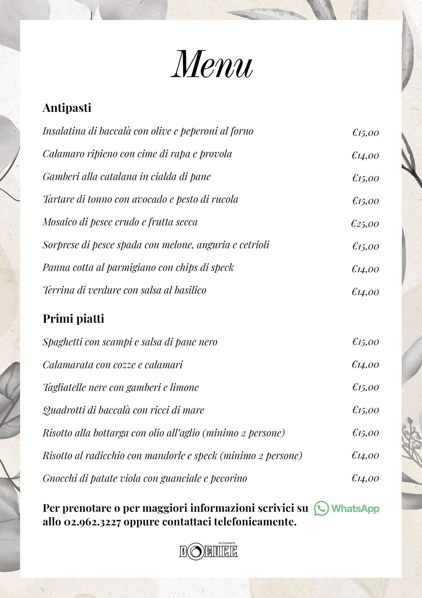 Menu di Ristorante Boeucc 
