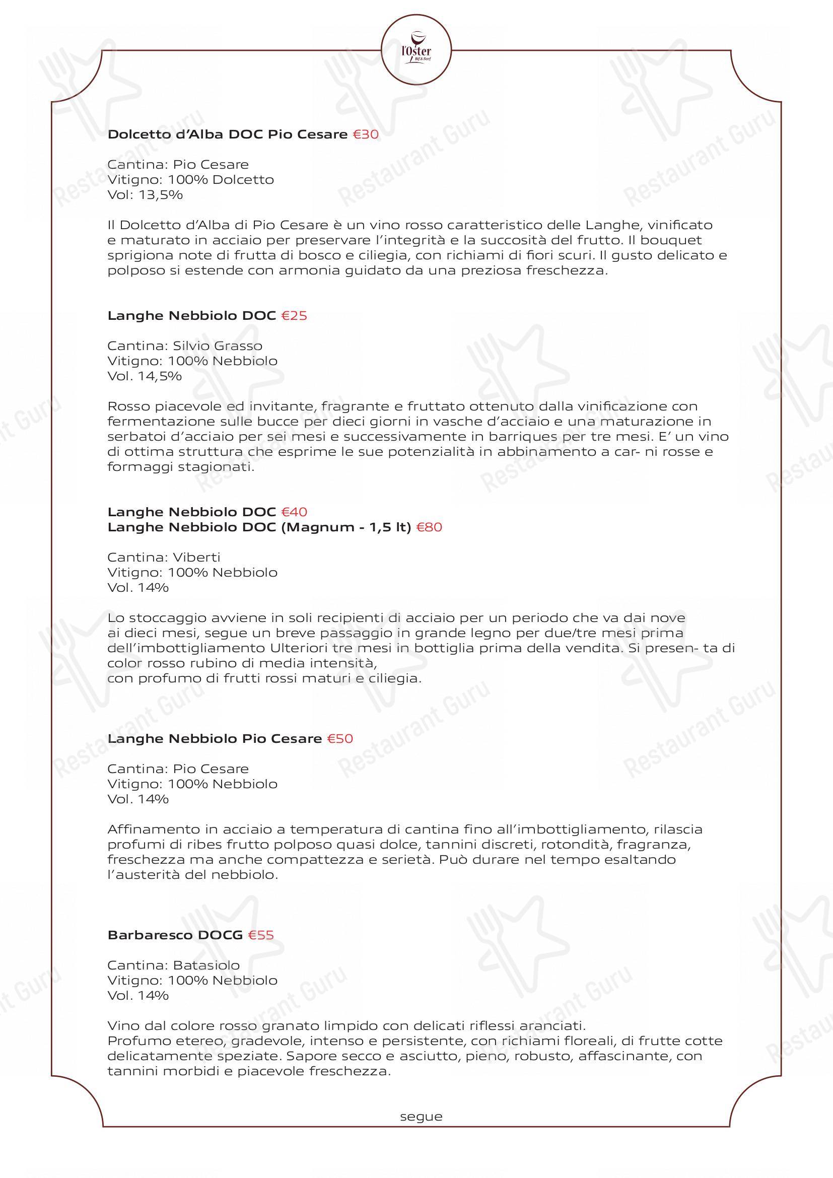 Крафт меню per L'Oster Bif & Beef Restaurant in Grassobbio