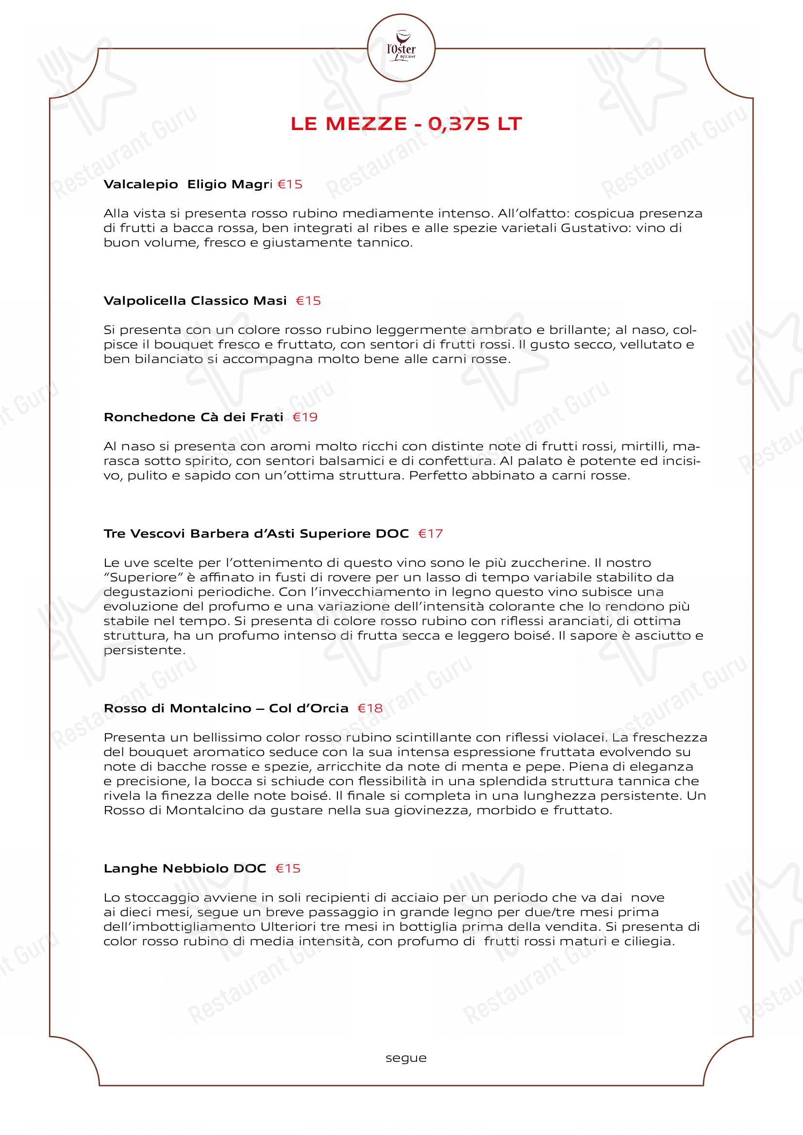 Menu di L'Oster Bif & Beef Restaurant - Основное меню