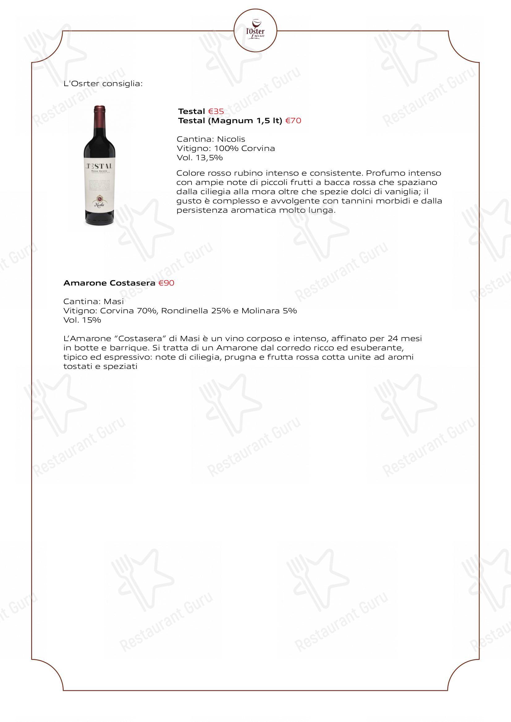 Основное меню per L'Oster Bif & Beef Restaurant ristorante