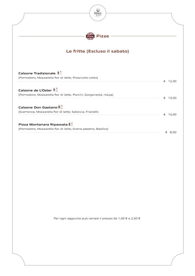 Menu di Ristorante - Pizzeria L'Oster Bif & Beef 