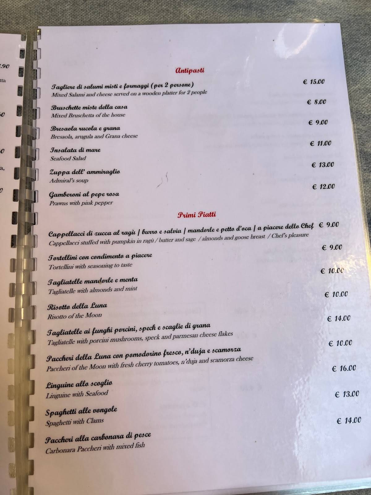 Menu di Ristorante Pizzeria della Luna 