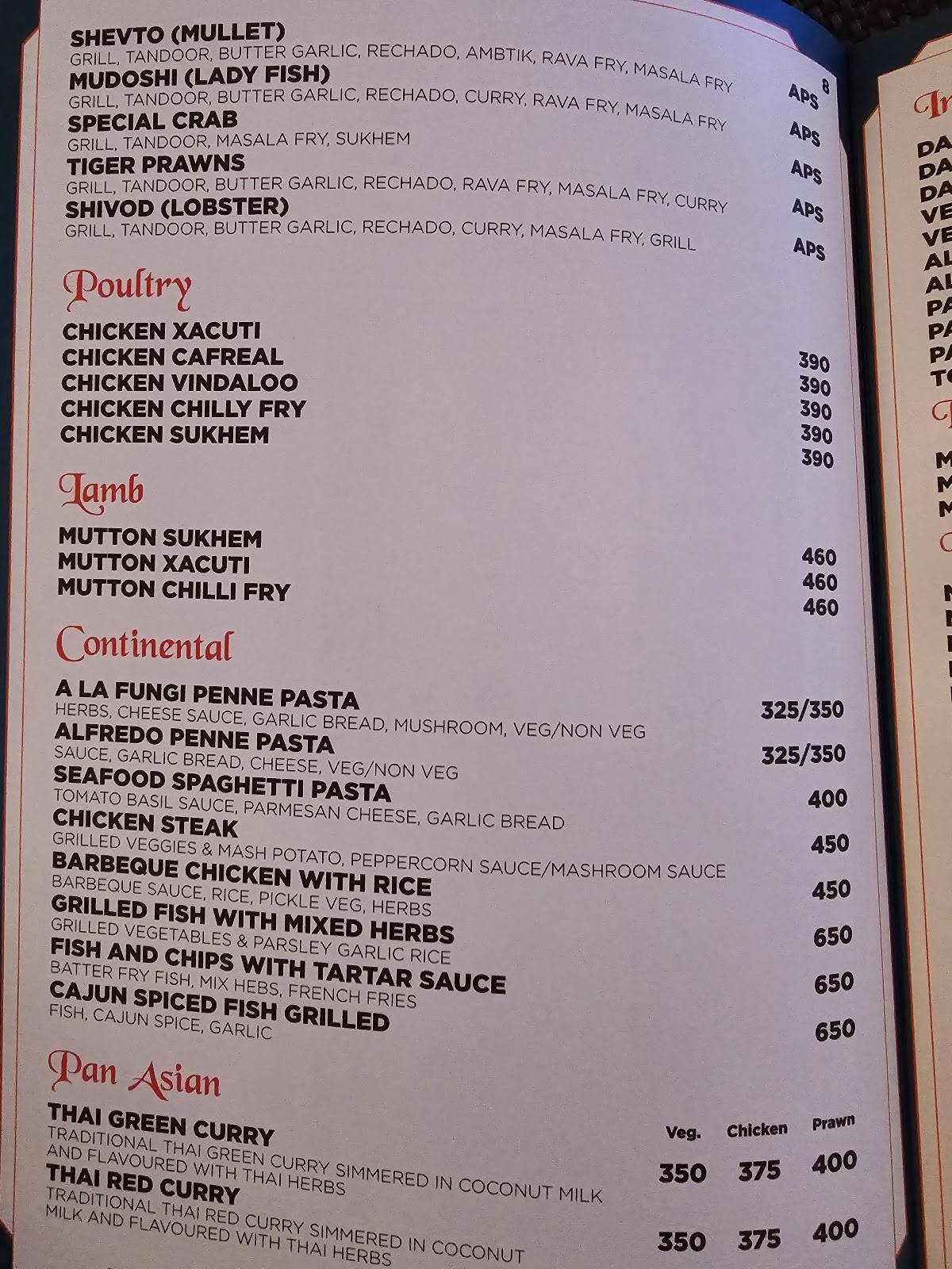 Ritz Classic Margao menu