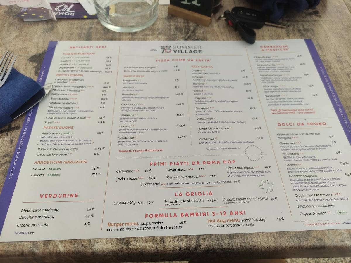 Menu di Roma 70 Summer Village 