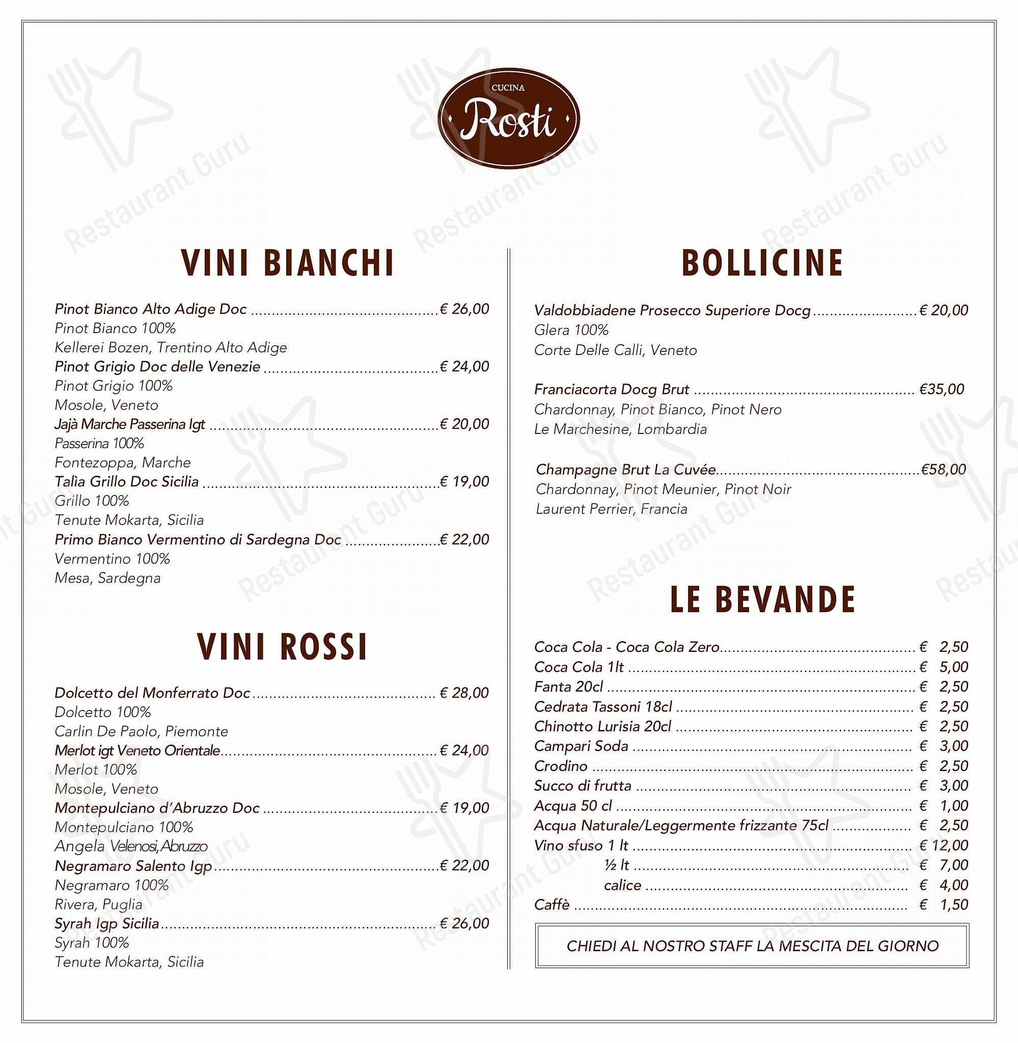 Takeaway Menu per Rosti al Pigneto Ristorante Pizzeria ristorante