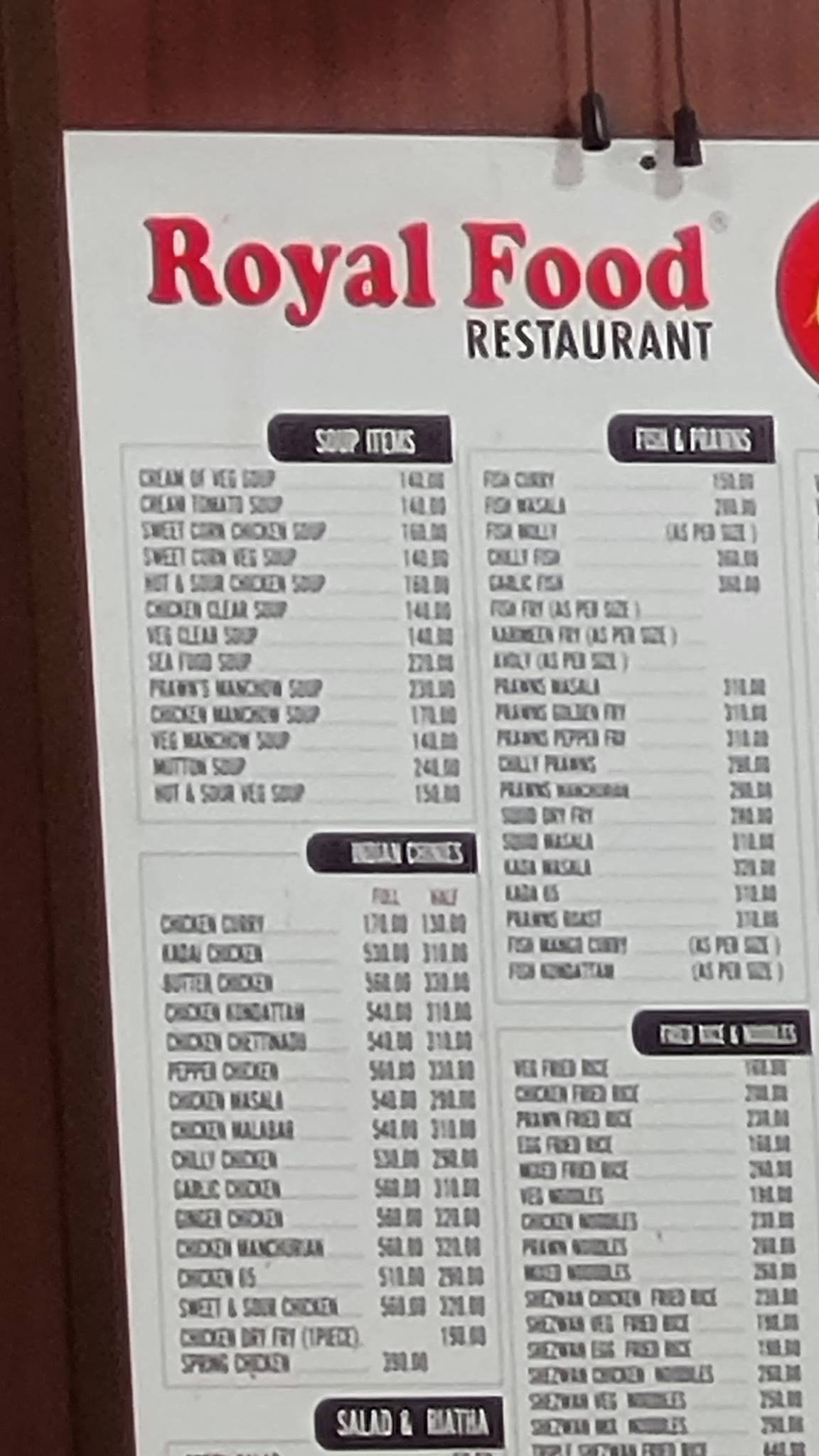 Royal Food Restaurant menu