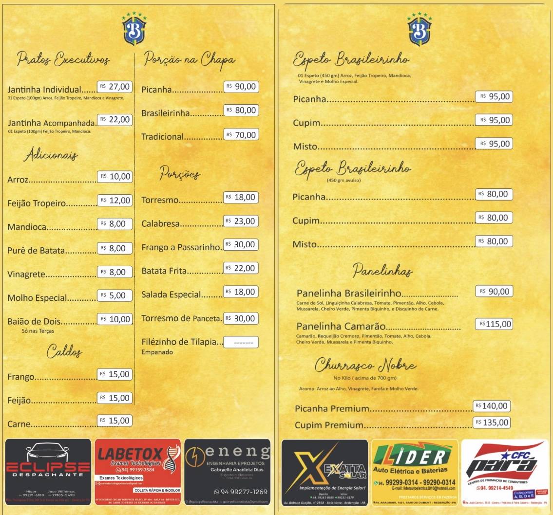SABOR BRASILEIRINHO RESTAURANTE E ESPETARIA cardápio