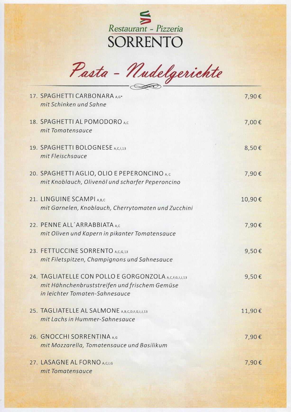Menu at Restaurant Sorrento, Ballymena, Fairhill Ln