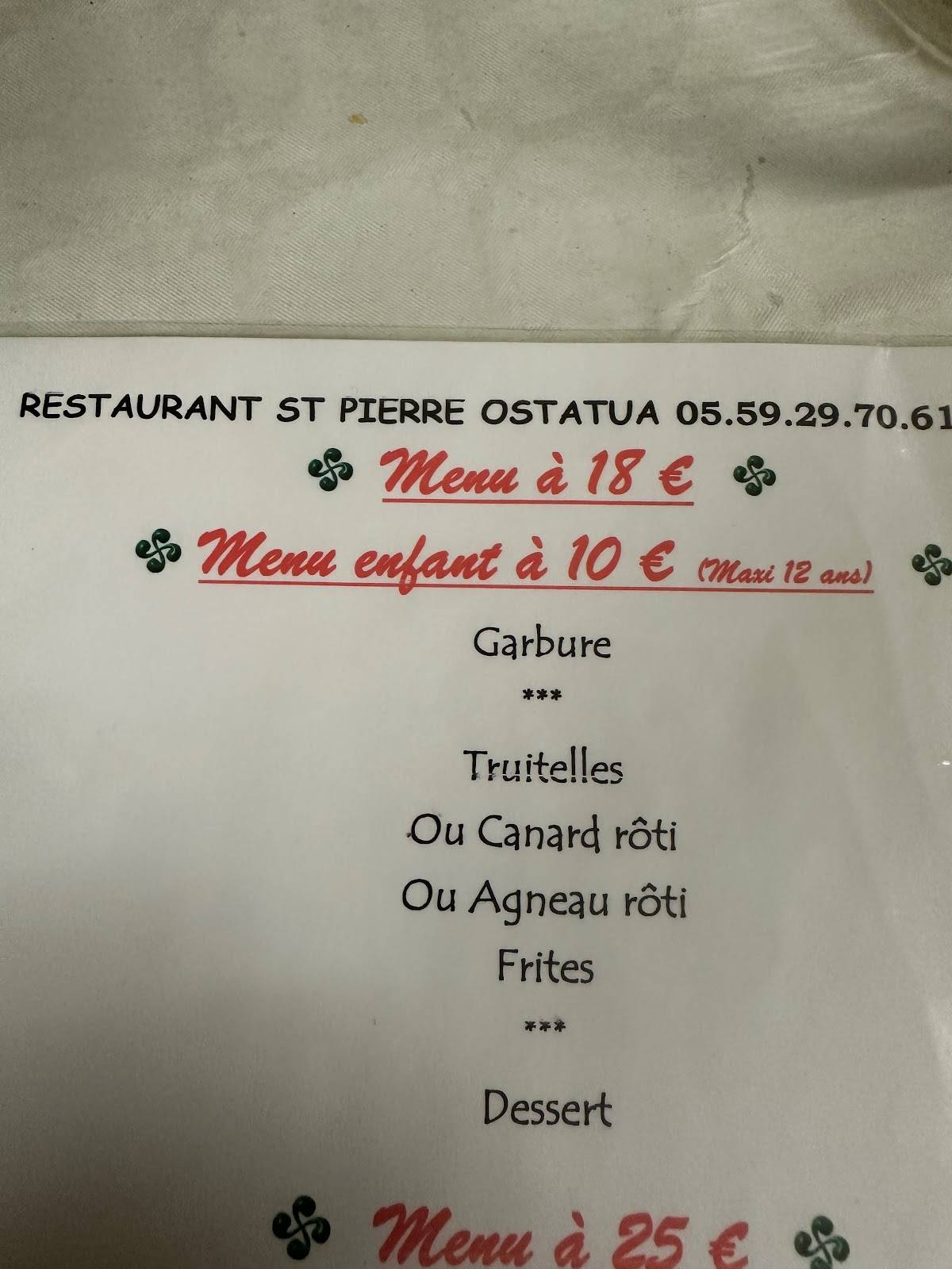 Menu de Restaurant Saint-Pierre