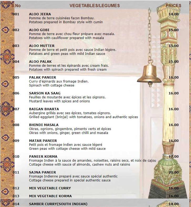 Menu di Sajna Restaurant 