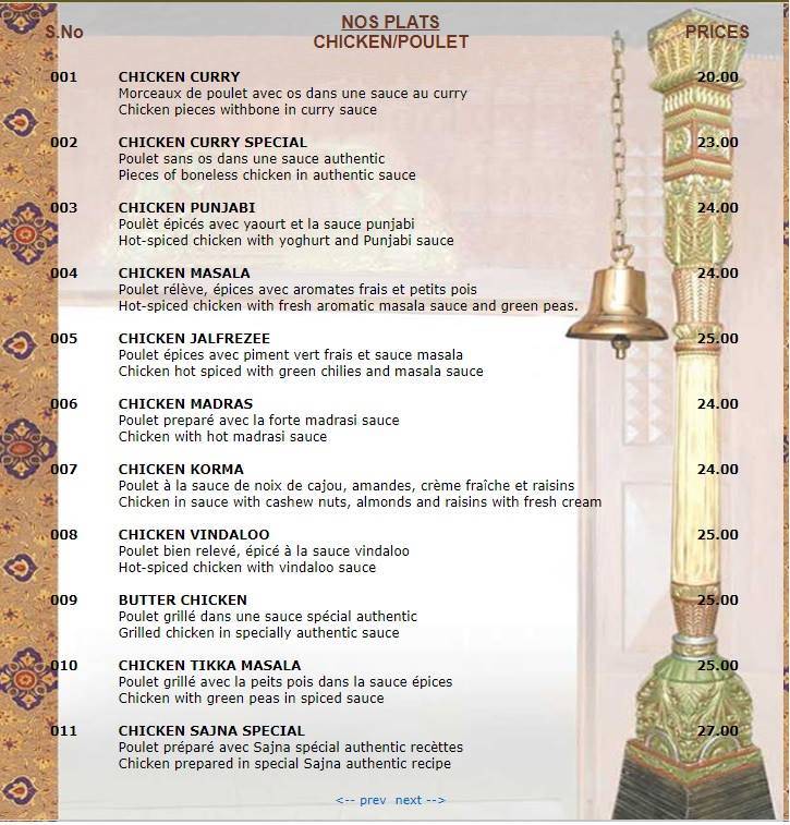 Menu di Sajna Restaurant 