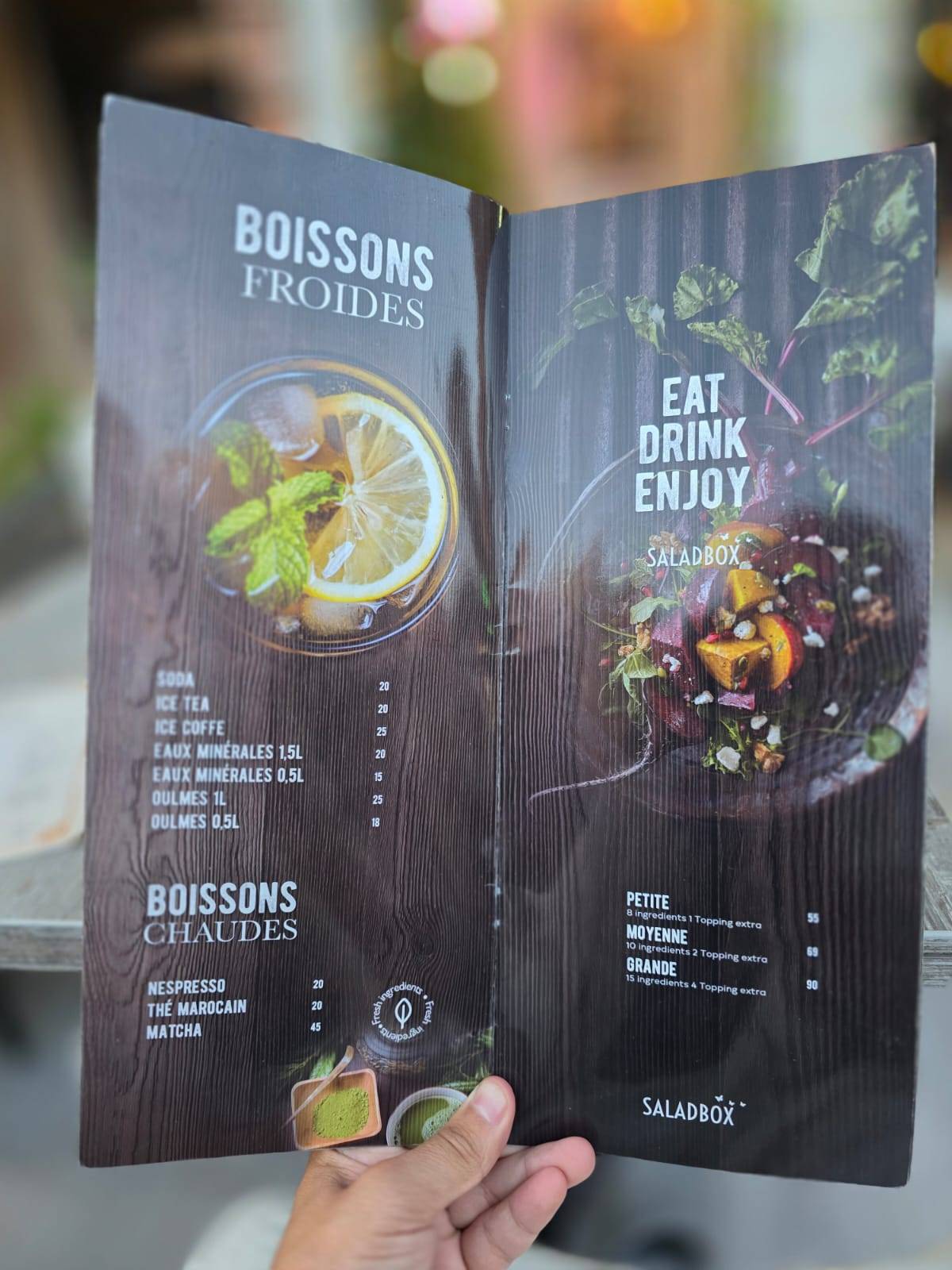 Menu de Saladbox Victor Hugo