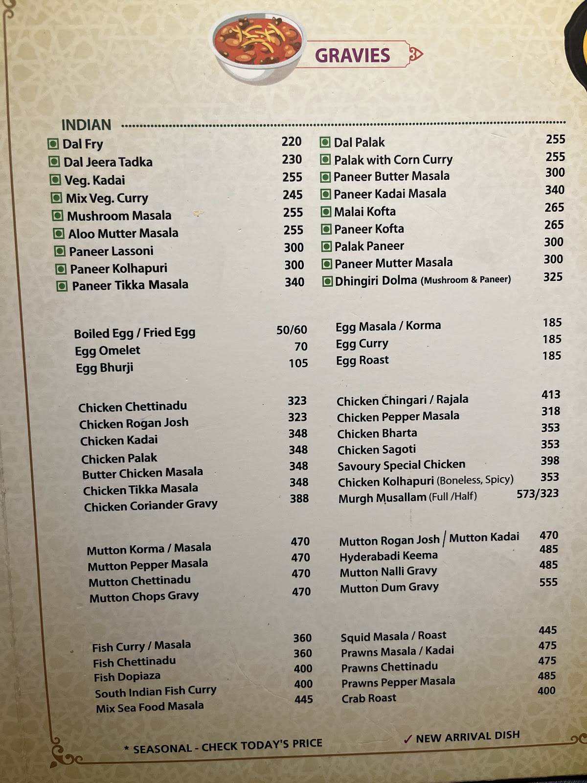 Savoury Sea Shell Restaurant and Banquets menu