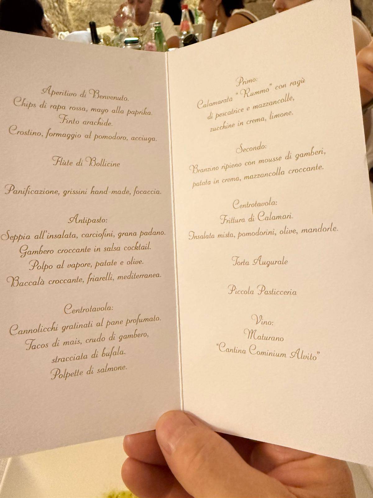 Menu di Sensazioni Restaurant