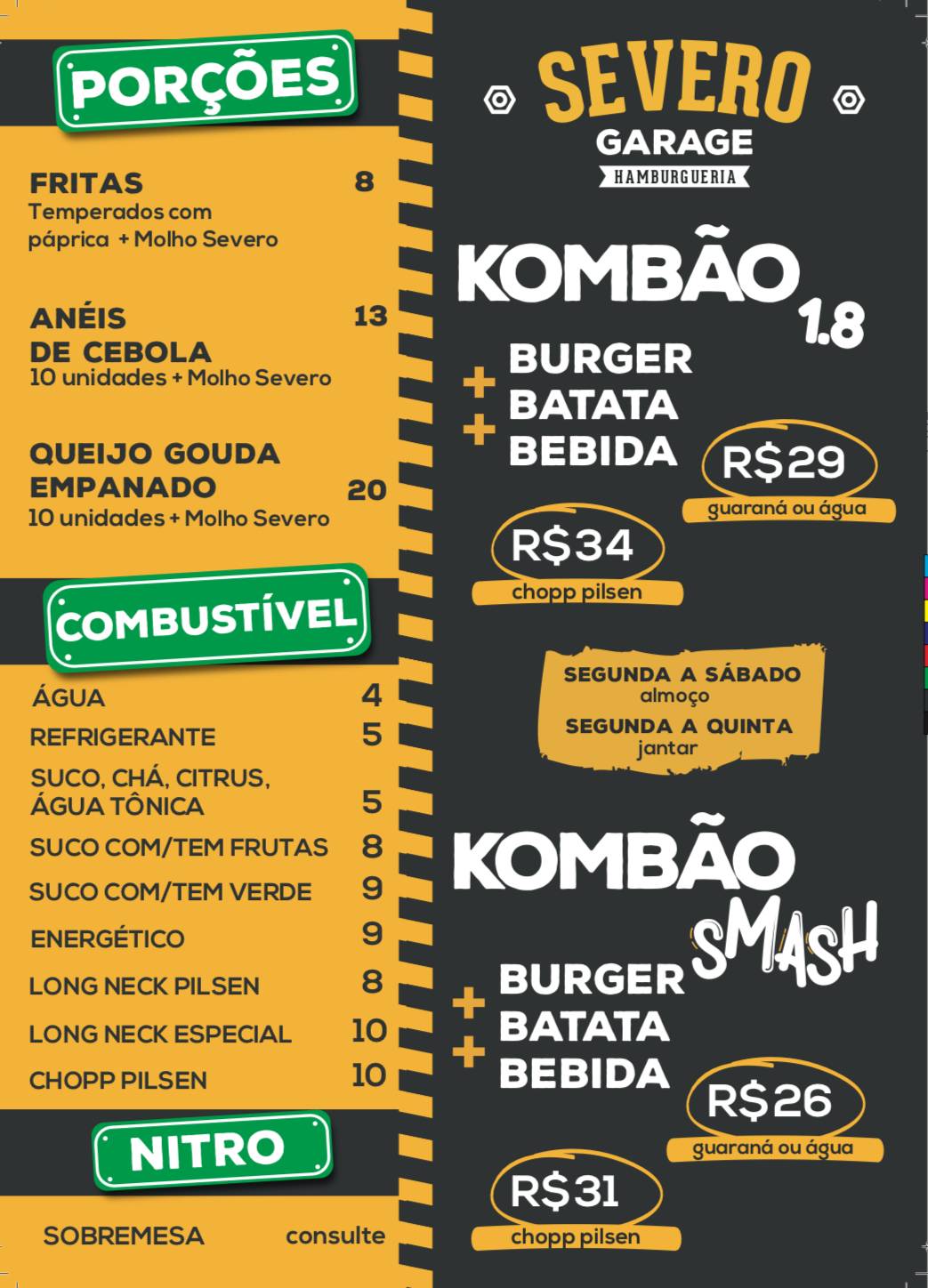 Severo Garage Lajeado cardápio