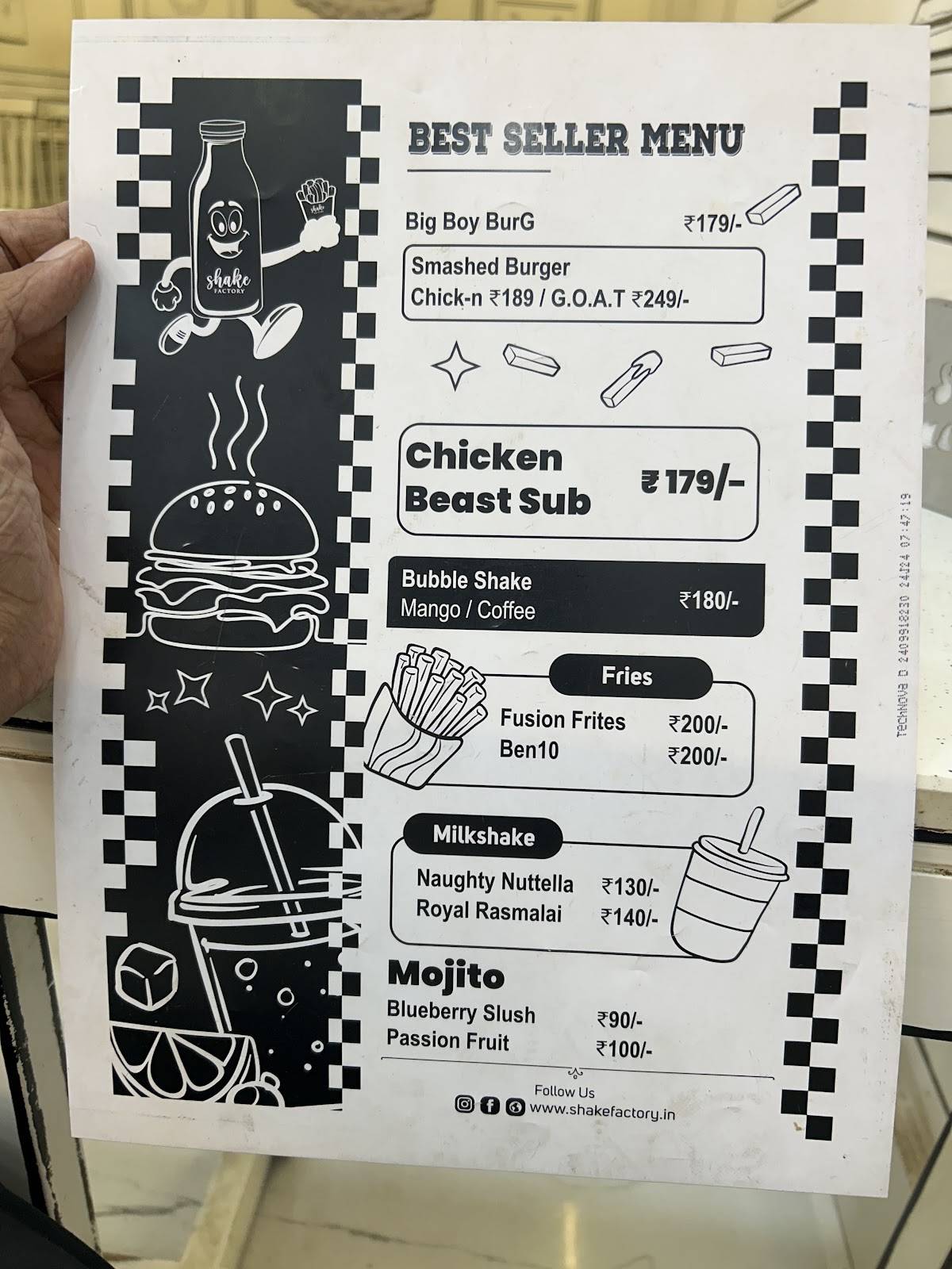 Shake Factory menu