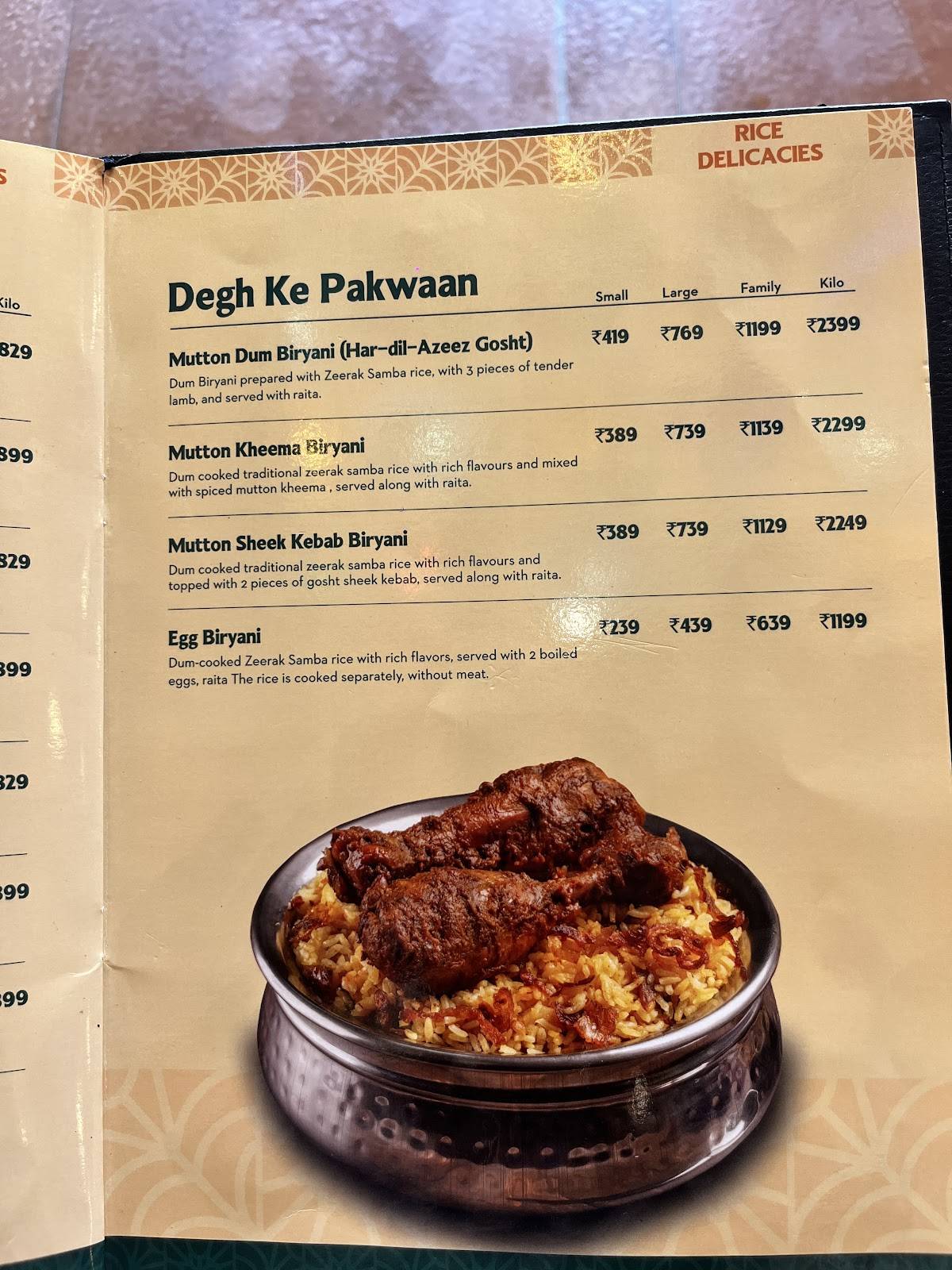 Sharief Bhai Biryani Mangalore menu