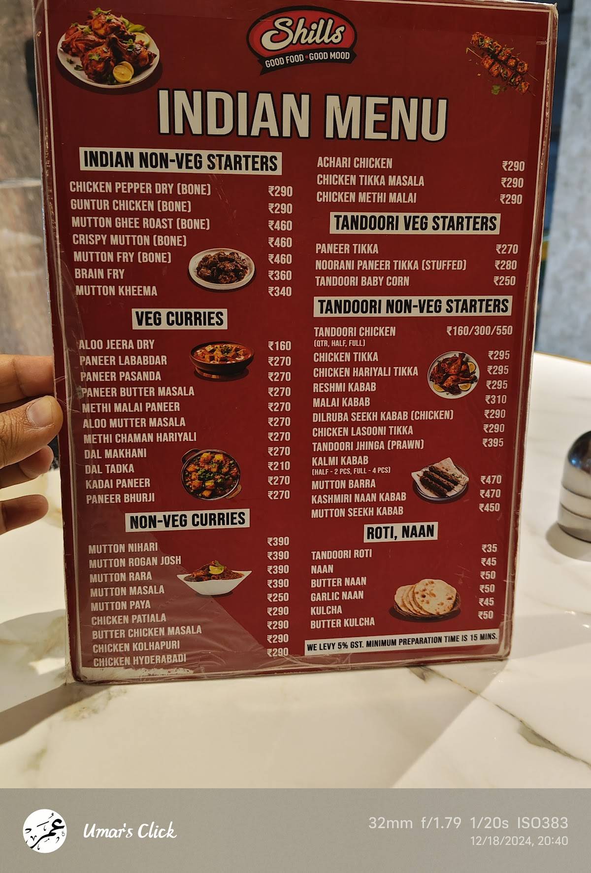 Shills Restaurant menu