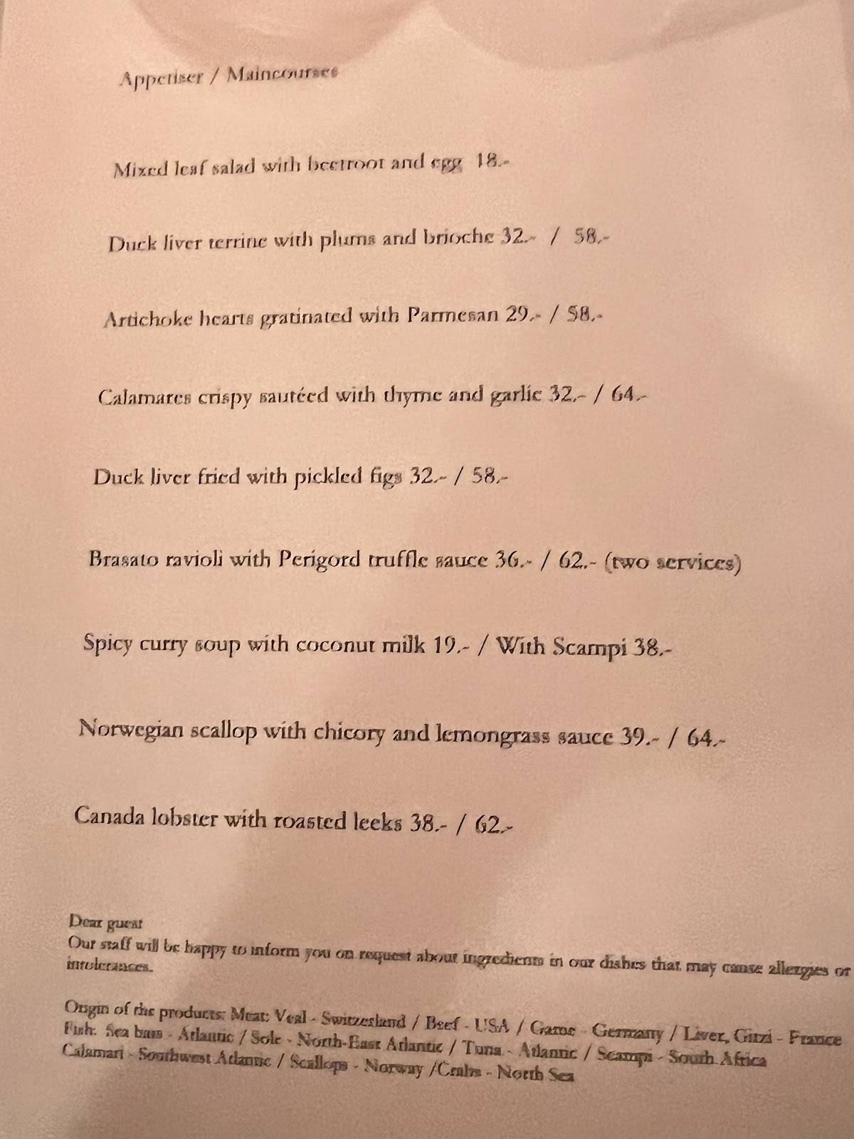 Menu di Restaurant Sihlhalde 