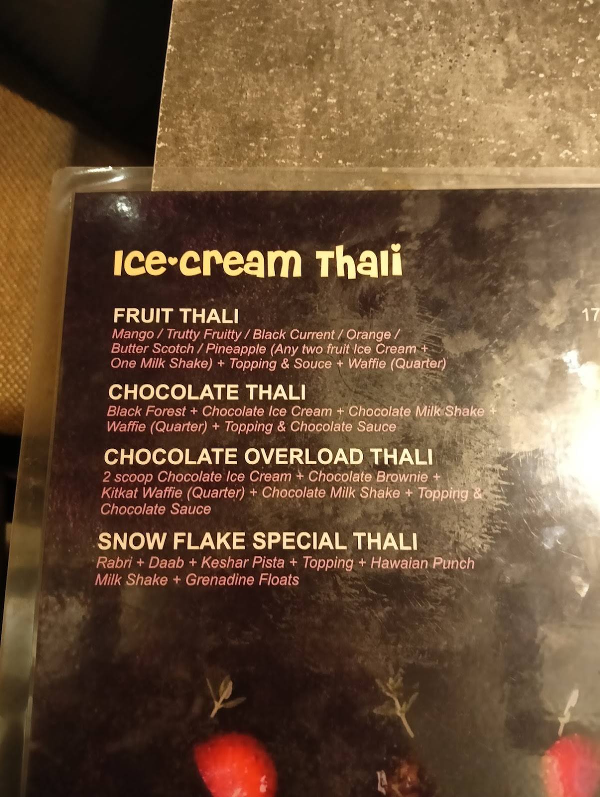 Snow Flake menu
