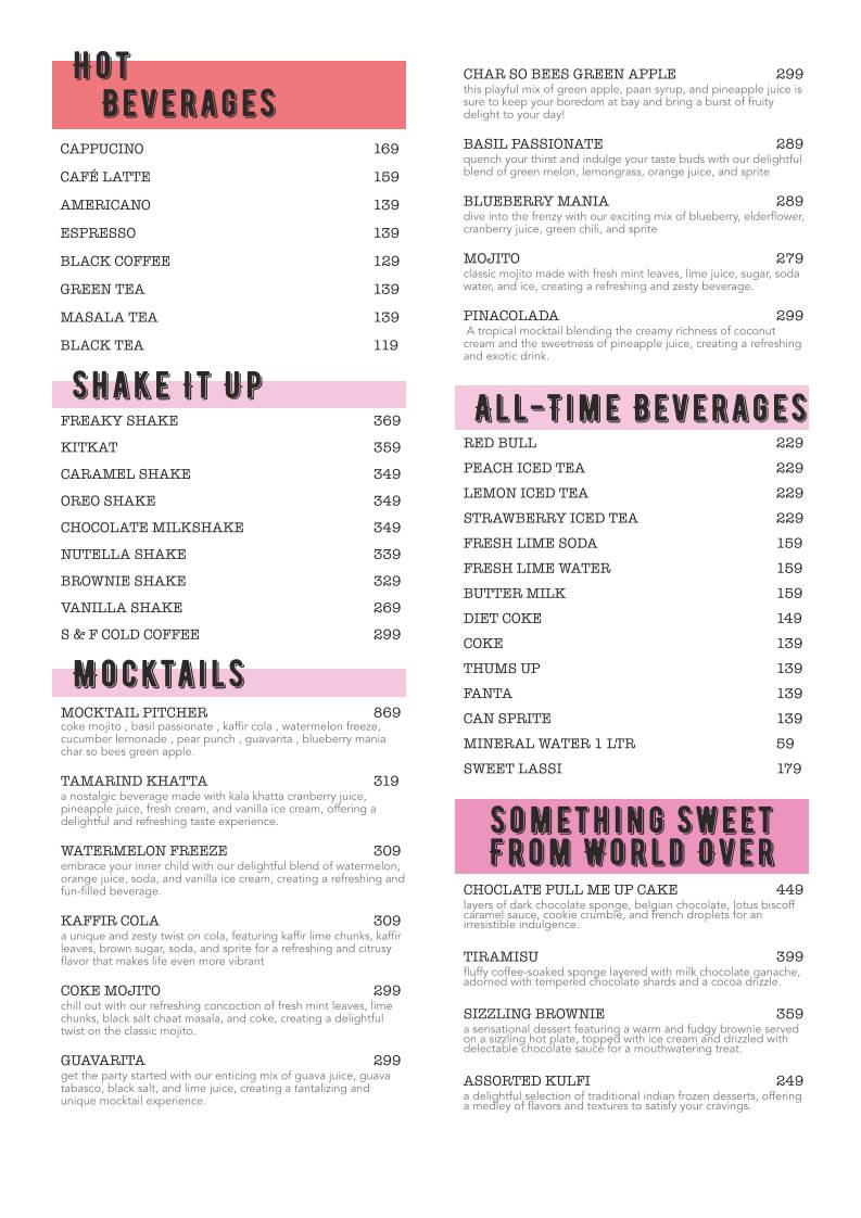 Spices and Flavours menu
