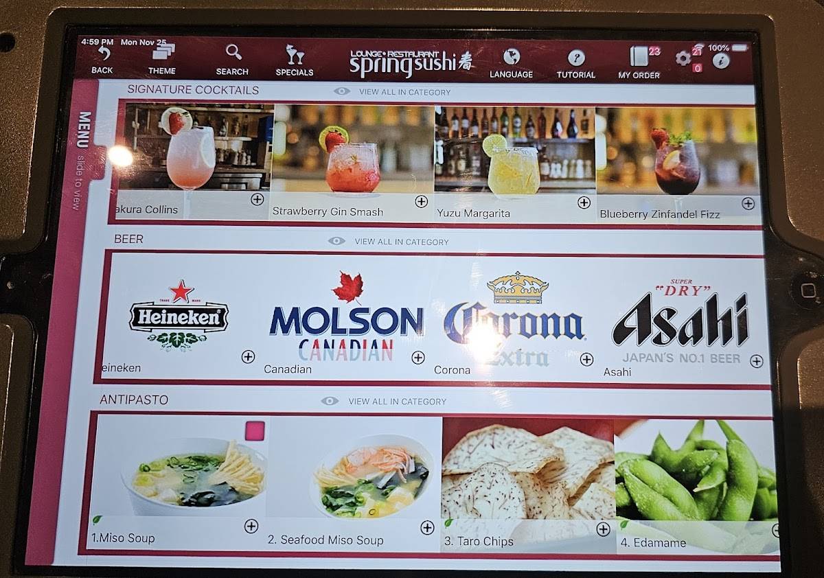 Menu de Spring Sushi Toronto (4th Floor)