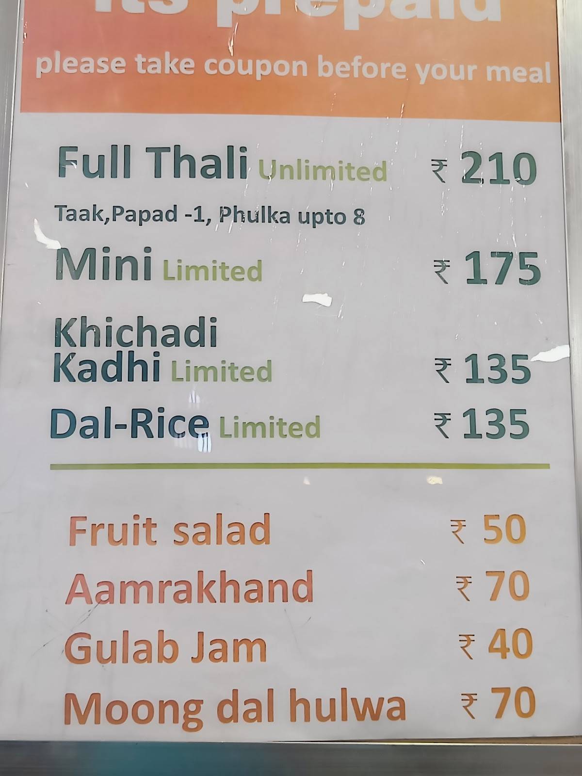 Sri Murlidhar Veg Thali Murlidhar Bhojanalay menu