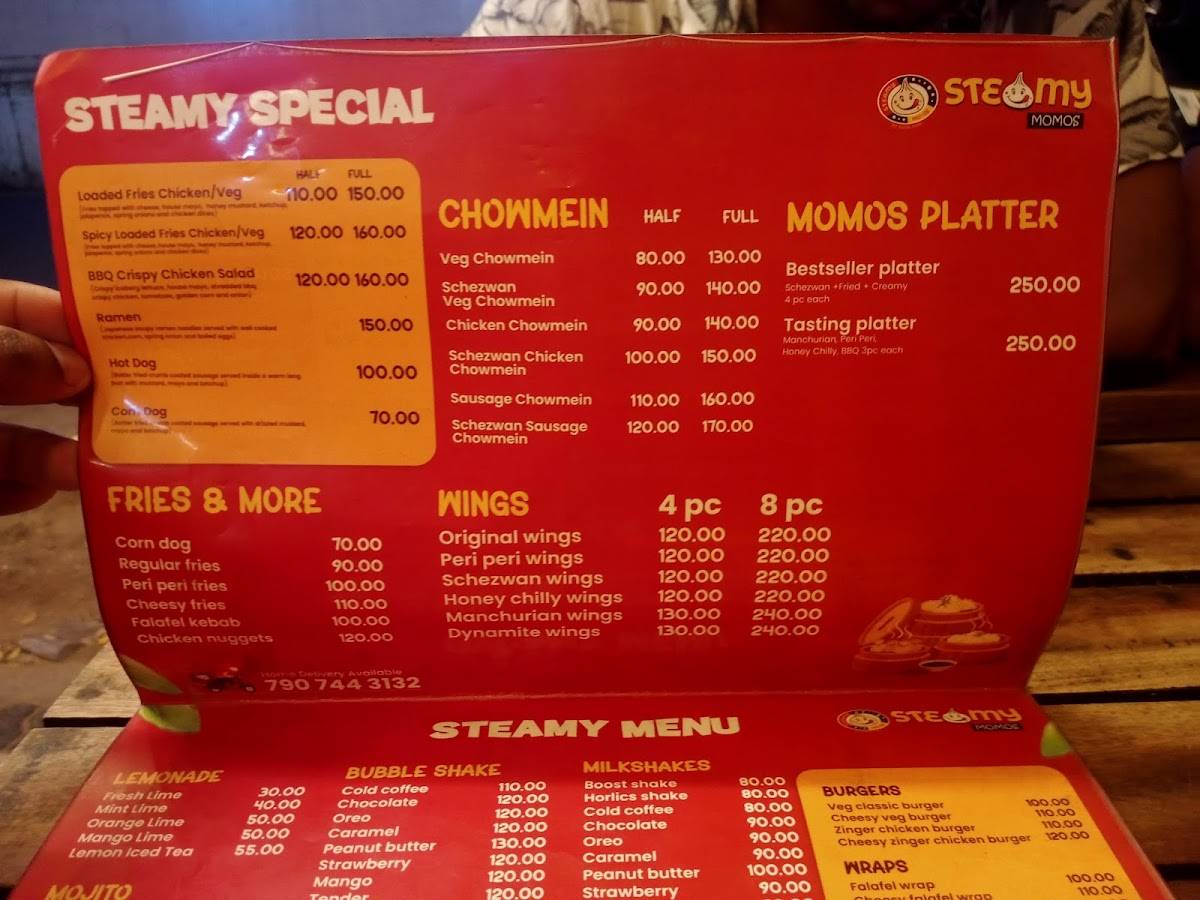 Steamy momos menu
