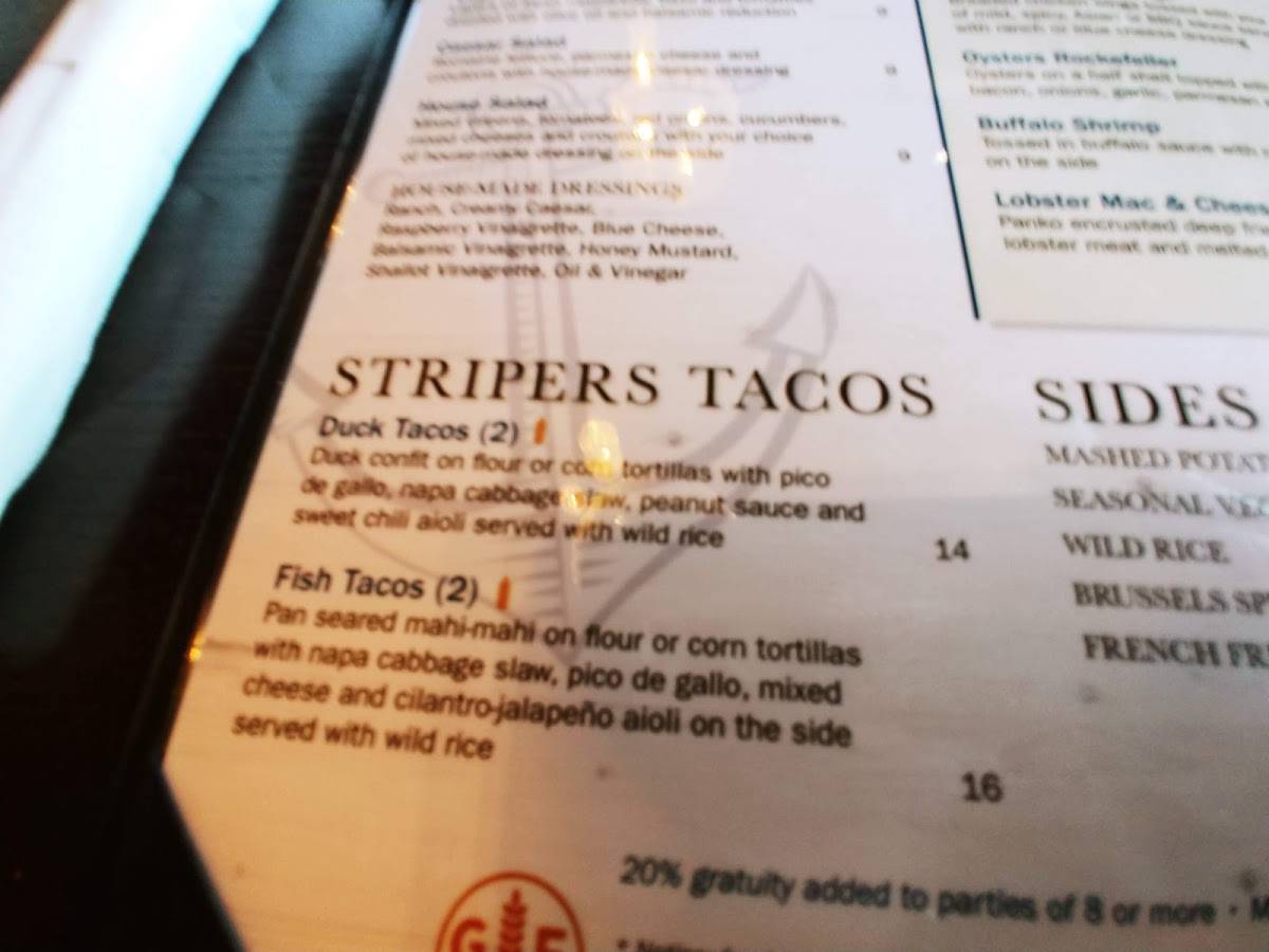 Menu at Stripers Waterside restaurant, Norfolk, 333 Waterside Dr