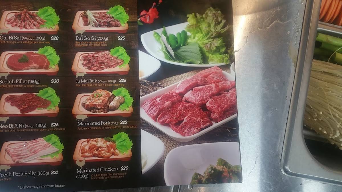 Menu at Surah Korean BBQ, Nowra