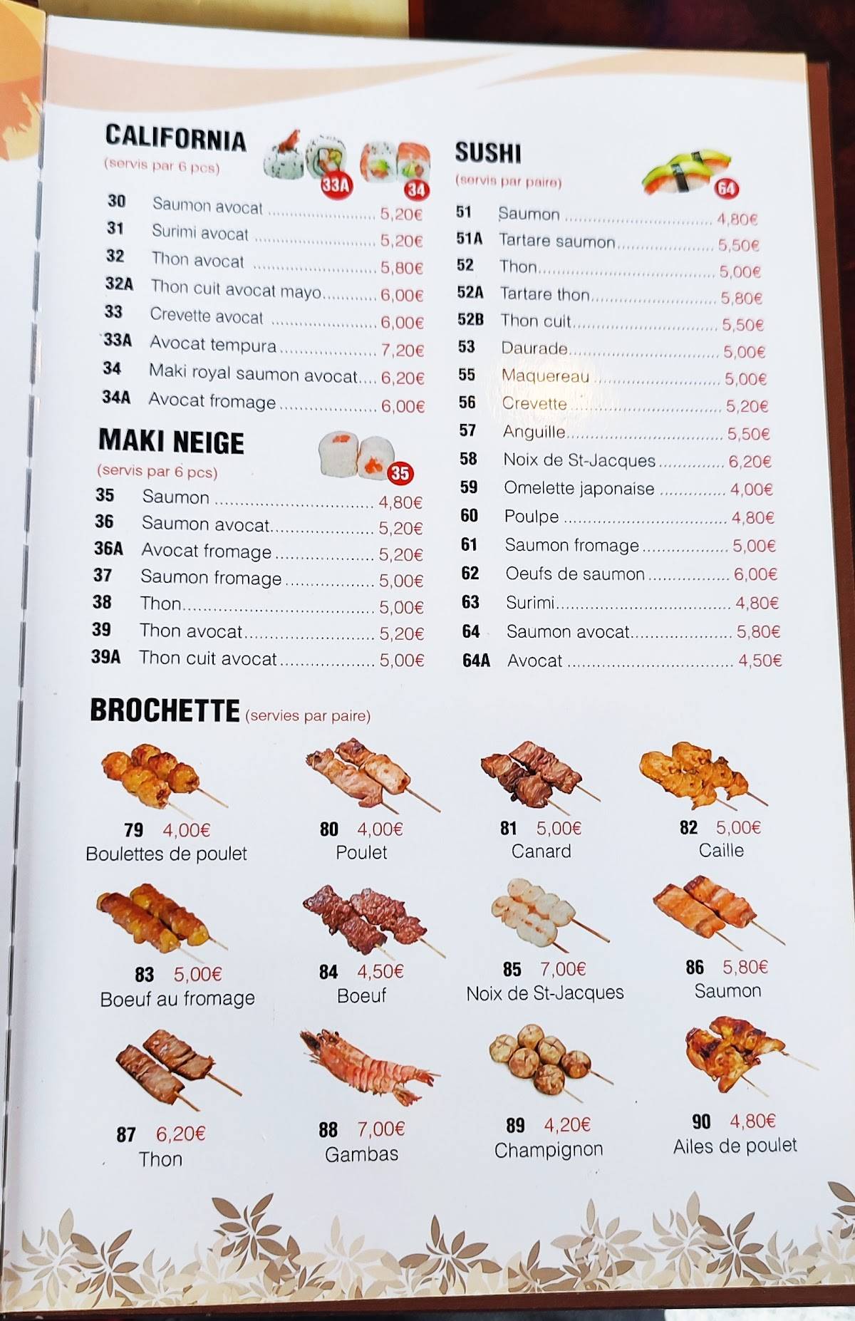 Menu de Sushi Lin