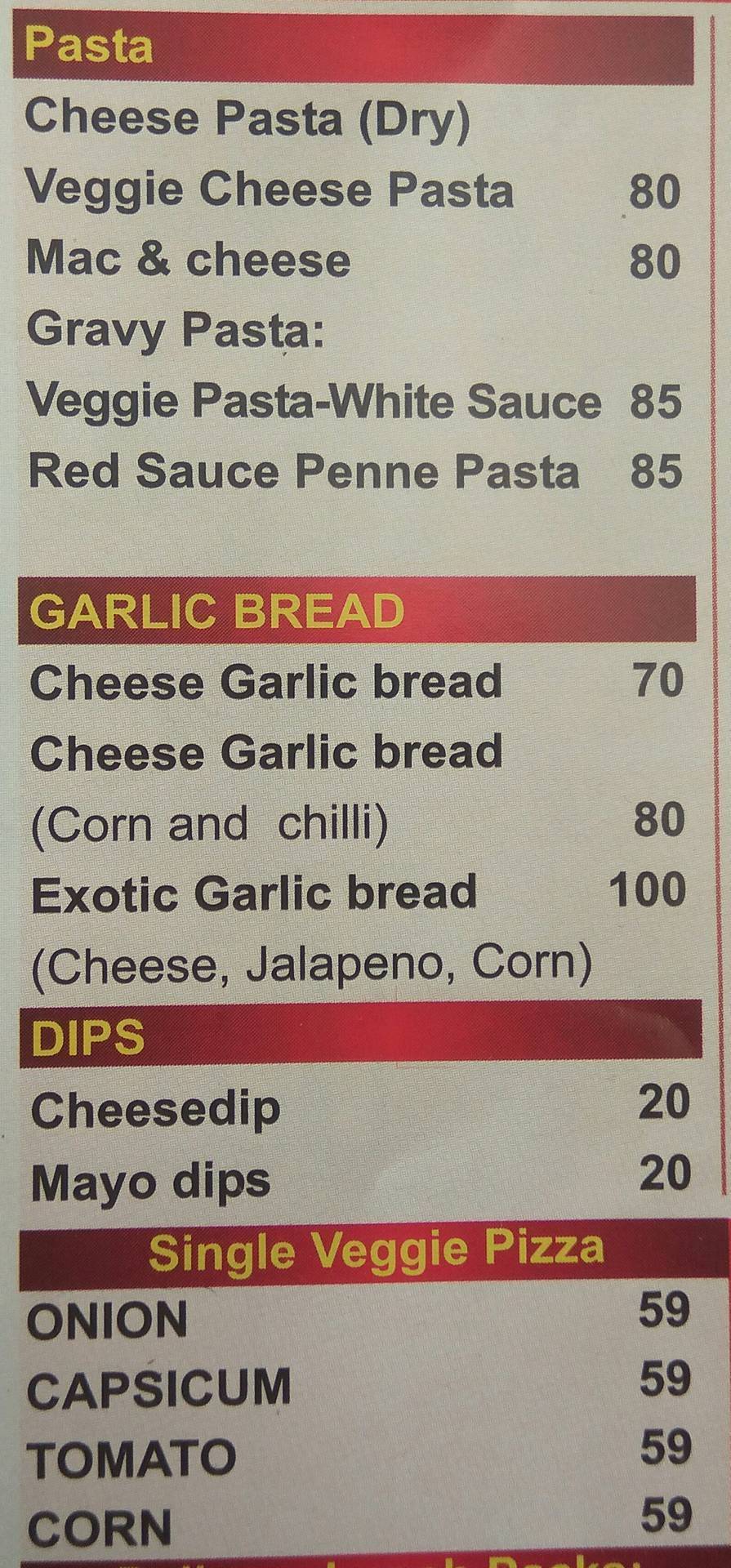 The Pizza Express menu