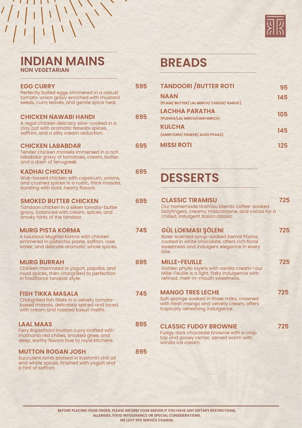 Tahia Rooftop Restaurant & Bar Sundowner Cafe menu