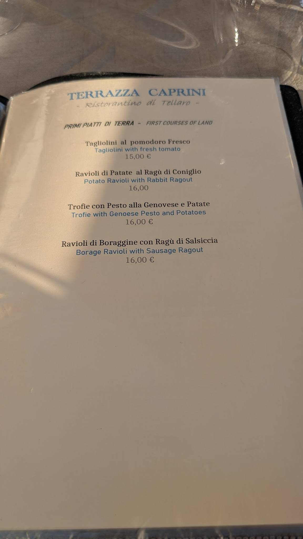 Menu di Terrazza Caprini Bistrot 
