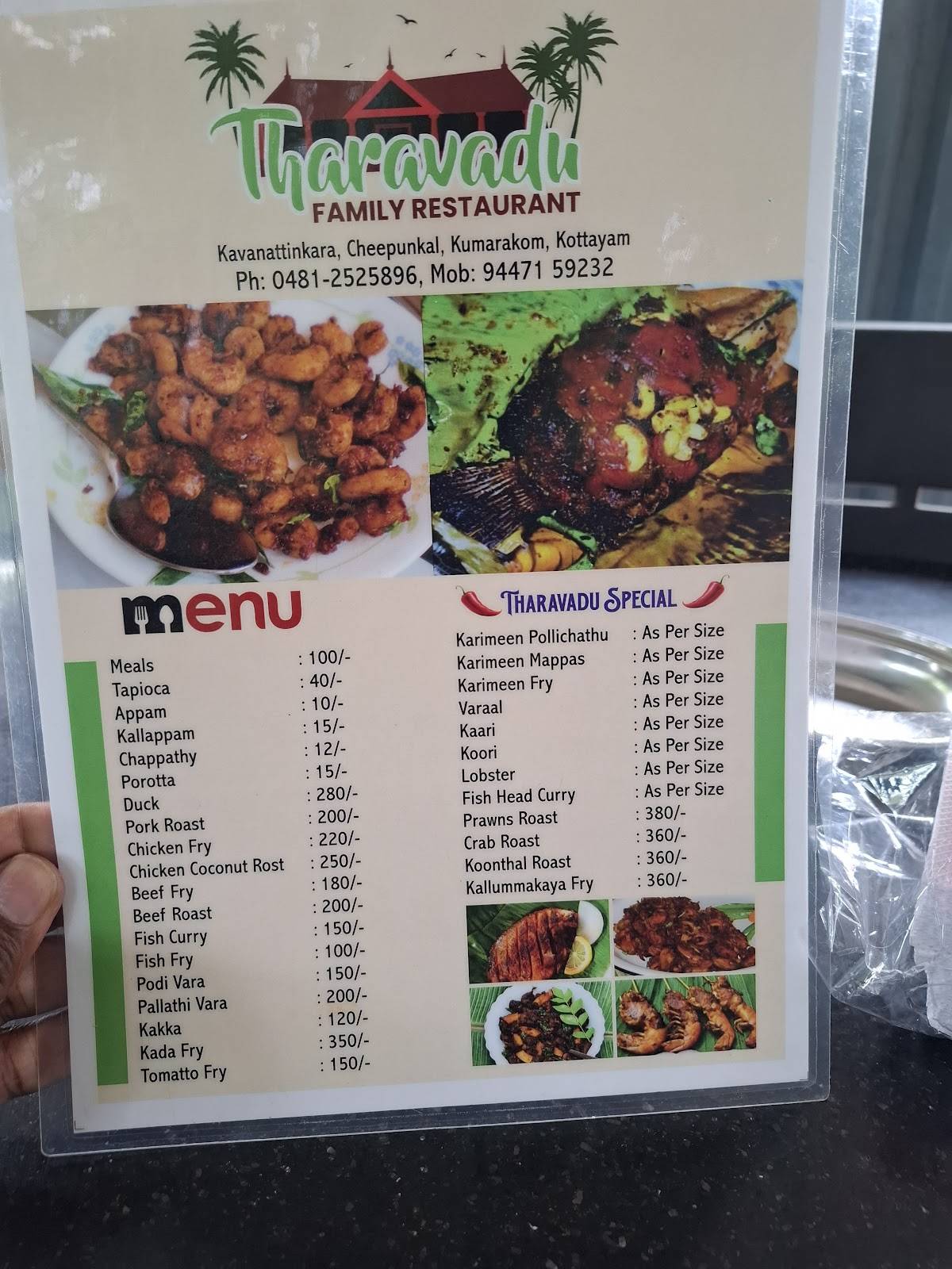 Tharavadu Family Restaurant menu